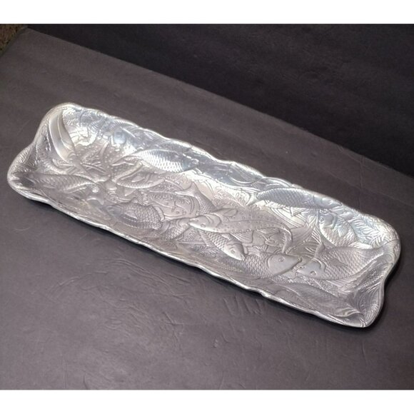Arthur Court Metal Serving Platter, 19" Rectangular Fish Design Tray Mid Century - Picture 2 of 16